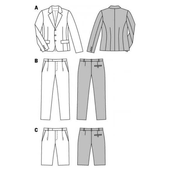 Burda Pattern 7046 Fitted Suit Jacket Pants Trousers Bermuda Shorts Size 34 - 44 - Picture 3 of 3